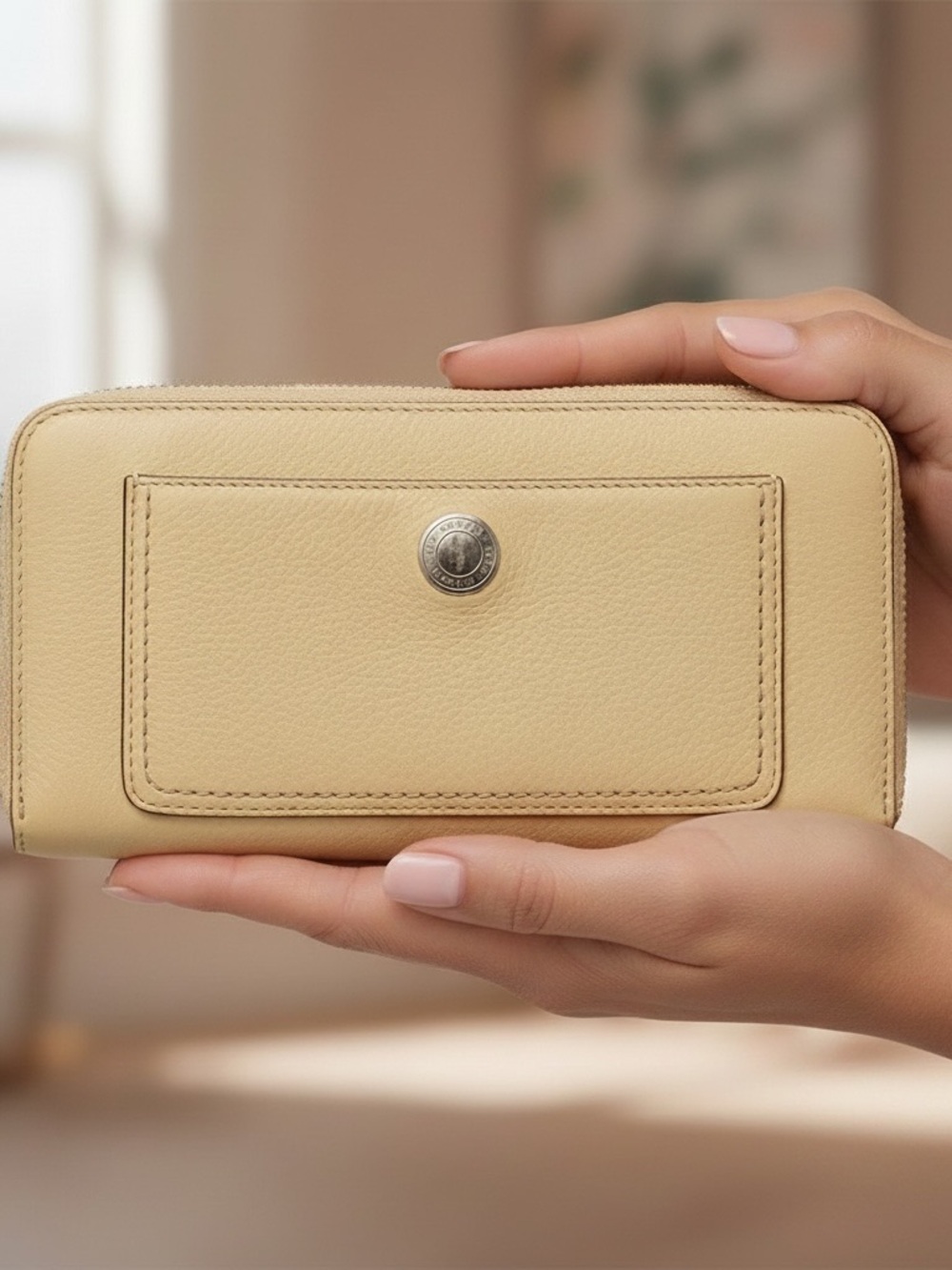 Vintage Coach Leather Zip Around Wallet  – Beige/Tan/Cream